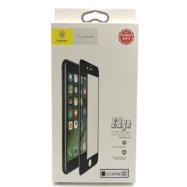 Захисне скло Baseus 0.3mm All-screen Arc-surface Tempered Glass Film For iPhone 7/8 Black 00000001371 фото