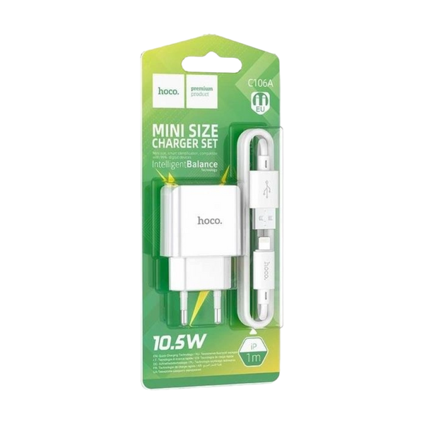 МЗП HOCO C106A Leisure single port charger set(iP) White 00000007365 фото