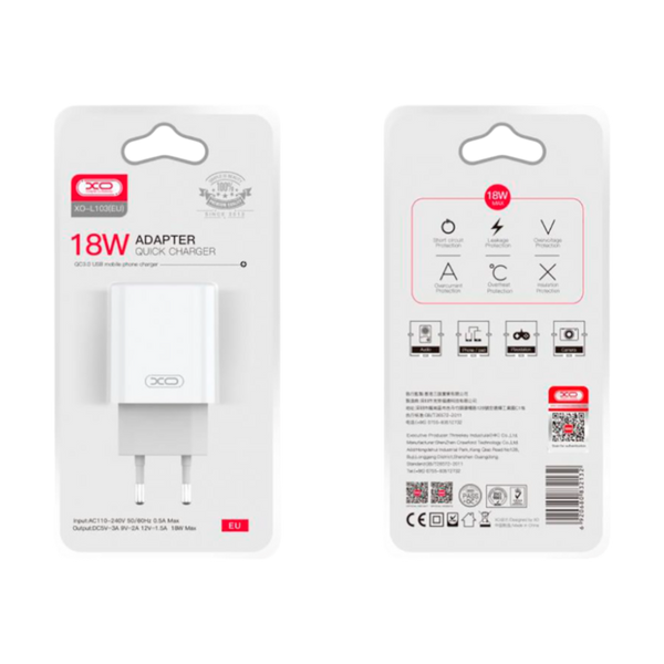 МЗП XO L103 1USB QC3.0 18W White 00000008823 фото