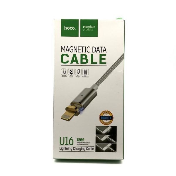 Кабель магнітний HOCO U16 Magnetic adsorption Lightning charging cable 2,4A Silver 00000002117 фото