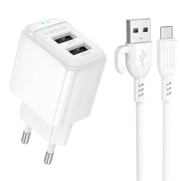 МЗП Borofone BAS41A 2USB/12W/2.4A+ (USB - MicroUSB) (Белый) 00000008679 фото