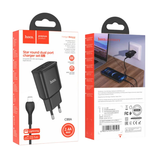 МЗП Hoco C88A 2USB + кабель USB/Lightning Black 00000005899 фото