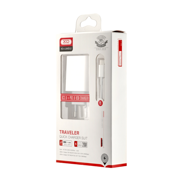 МЗП XO L64 QC3.0+PD + кабель Type-C to Type-C White 00000002392 фото