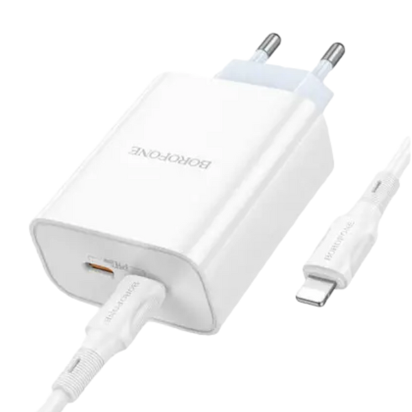 МЗП Borofone BA73A Young PD35W dual port (2 USB-C) + Cable Lightning белый 00000002342 фото