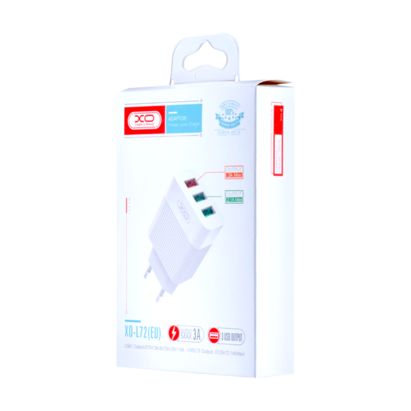 МЗП XO 3USB L72 (3A/1USB + 2.1A/2USB) White 00000002388 фото