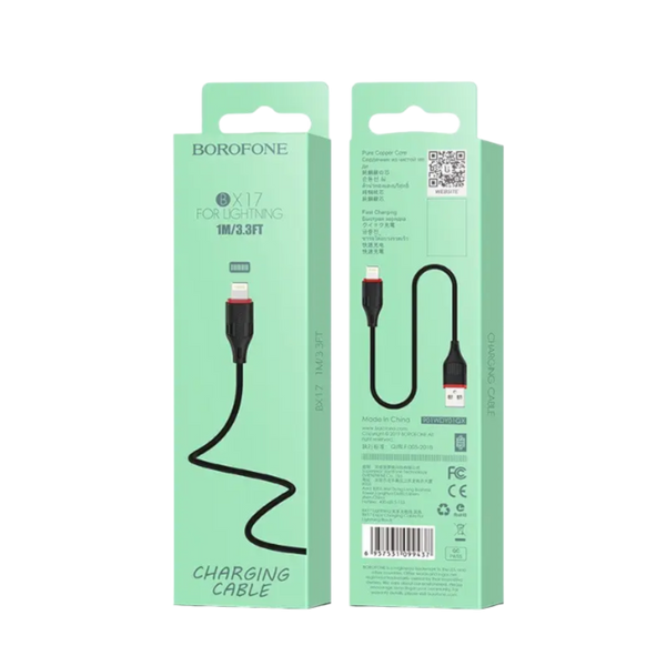 Кабель BOROFONE BX17 USB to iP 2A, 1m, PVC, TPE connectors, Black 00000007343 фото