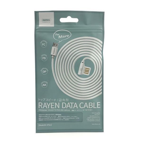 Кабель Remax Rayen RC-075m for Micro 1m 2,1A White 00000002080 фото